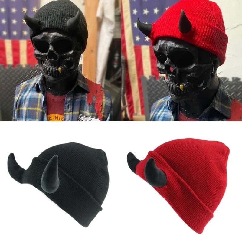 Devil Horn Knit Beanie Hat – Funny Costume Cap for Teens & Adults Novelty Knit Beanie Babs