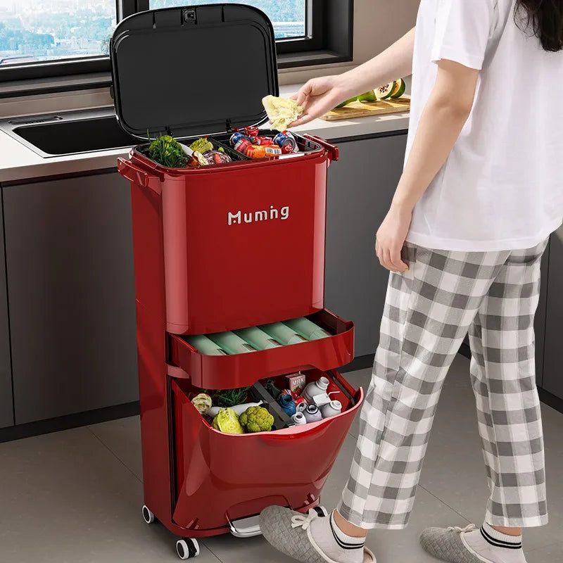 Double Partition Pedal Trash Can | 12L Dual-Compartment Bin Pedal Trash Can Babs