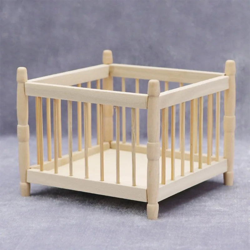 1:12 Scale Dollhouse Miniature Baby Bed – Wooden DIY Craft Dollhouse Miniature Furniture Babs