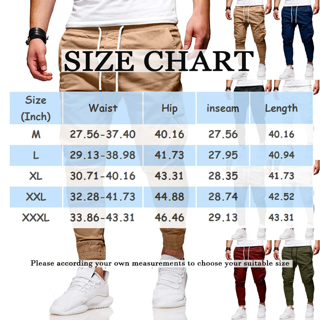 Men's Slim Fit Drawstring Casual Pants – Multi-Pocket Trousers Casual Drawstring Pants Babs