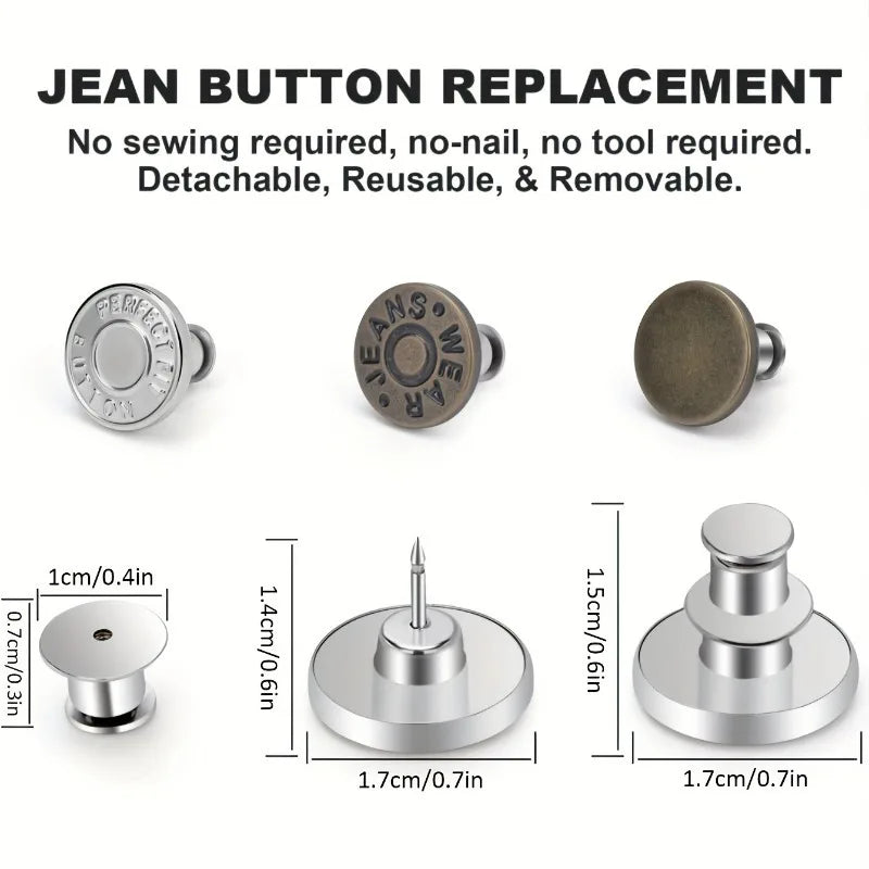 Silvery Metal Detachable Waist Button for Jeans & Skirts Clothing Button Babs