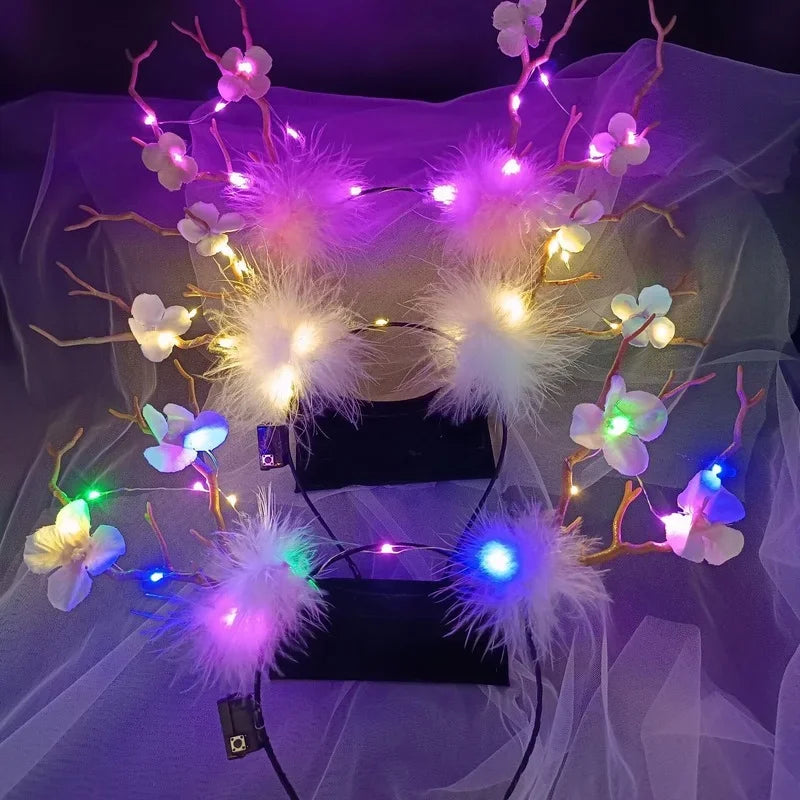 10pcs LED Light-Up Flower Headbands for Party & Concert LED Party Headband Babs