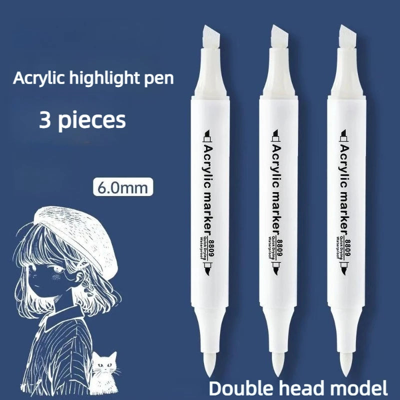 Double Head Acrylic Highlight Marker Set of 3 – White Paint Pen Acrylic Paint Marker Babs white
