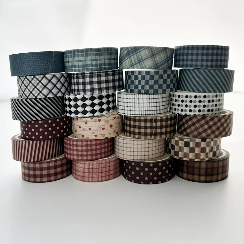 Washi Tape Set 6 Rolls Checked Design – Crafts, Journals & More Decorative Craft Tape Babs