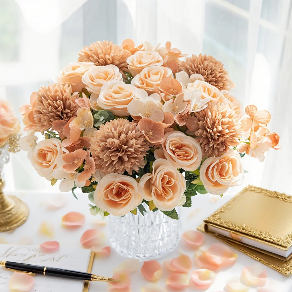 Silk Rose Artificial Flower Bouquet – Wedding & Home Decor Artificial Flower Bouquet Babs
