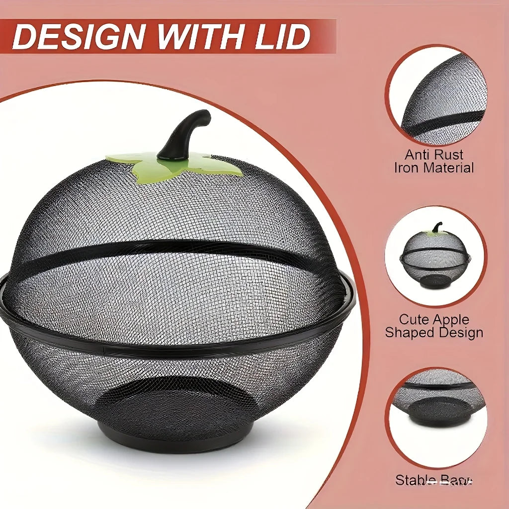 Apple-Shape Mesh Fruit Basket with Lid | Kitchen Storage Bowl Mesh Fruit Basket Babs