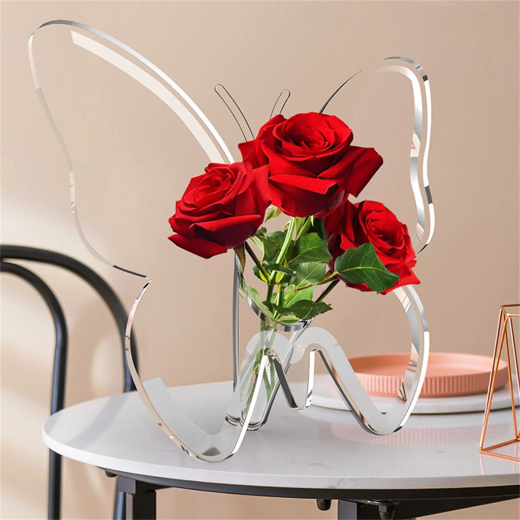 Butterfly Acrylic Flower Vase – 3D Transparent Home Décor Decorative Acrylic Vase Babs