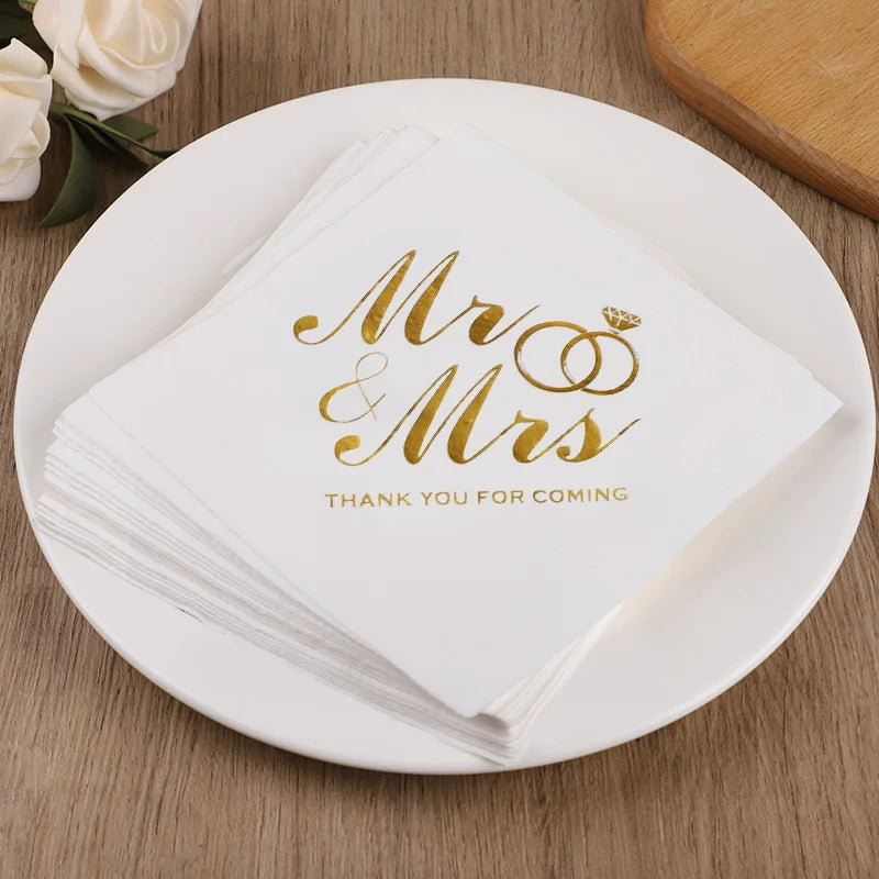Mr & Mrs Bronzing Paper Napkins – Wedding & Bridal Shower Decorative Paper Napkins Babs