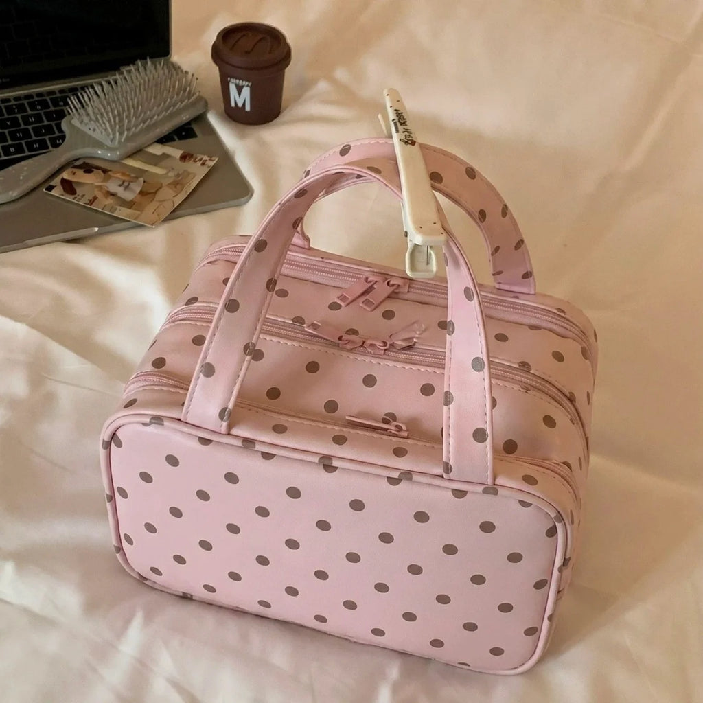 Polka Dot Makeup Bag – 3-Layer Travel Toiletry Organizer Travel Makeup Bag Babs