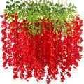 12 Silk Wisteria Flower Vine Garlands – Wedding & Home Décor Artificial Flower Garland Babs Red 12 pcs