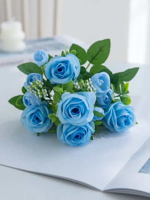 Silk Rose Artificial Flowers – Wedding & Home Décor Bouquet Artificial Flower Bouquet Babs Blue 1 pc