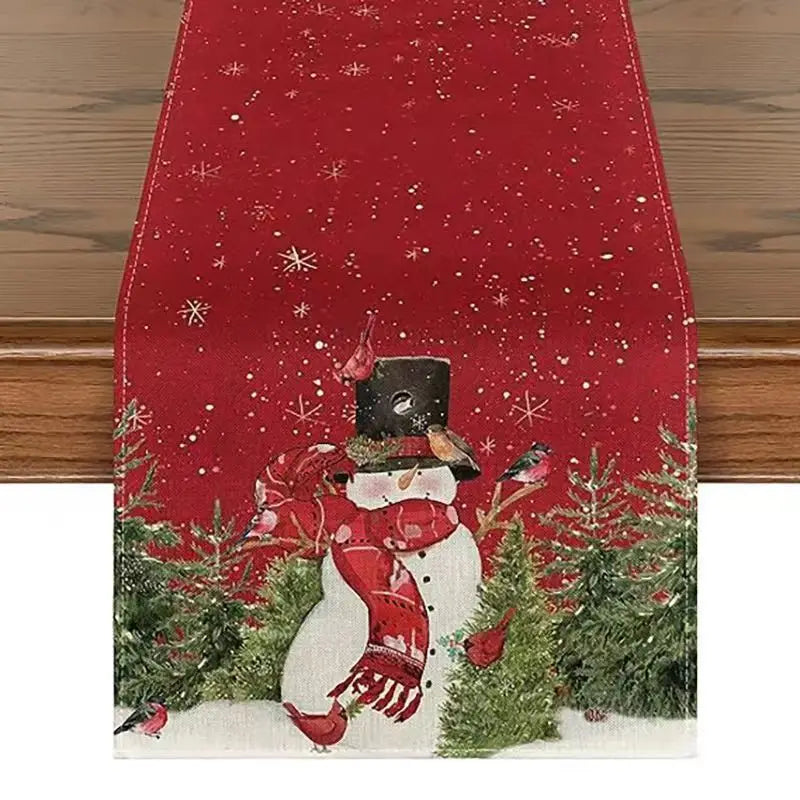 Linen Christmas Table Runner – Snowman & Xmas Tree, 72x13" Christmas Table Runner Babs 8 183x33cm
