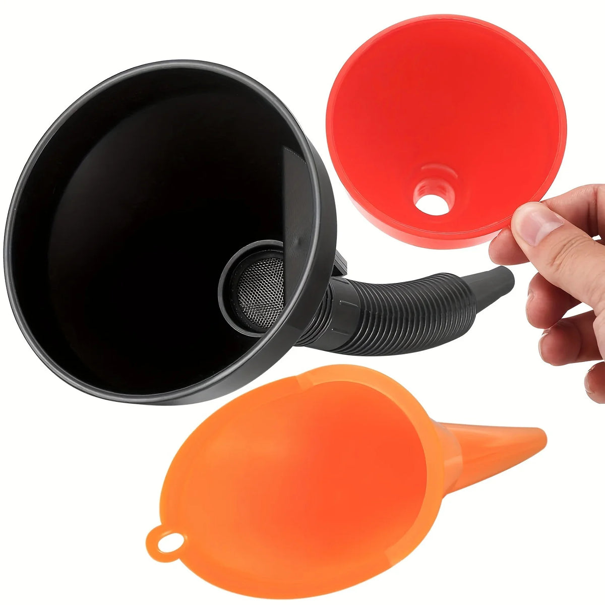 3-Piece Car & Motorcycle Funnel Set – Angled Nozzle & Filter Automotive Funnel Set Babs