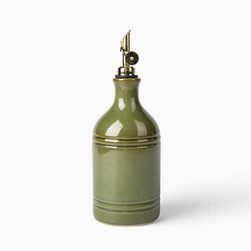 Retro Ceramic Olive Oil Bottle with Stainless Steel Spout Ceramic Oil Dispenser Babs Green - B