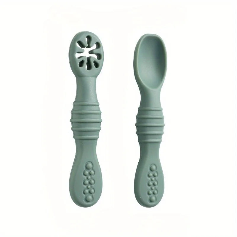 2pcs Food Grade Baby Feeding Spoons – Safe Tableware Set Baby Feeding Spoon Babs green-2pcs
