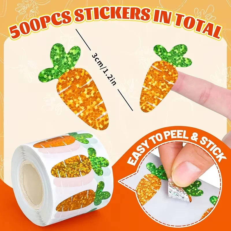 500Pcs Glitter Carrot Easter Stickers – Party & Gift Labels Easter Craft Stickers Babs