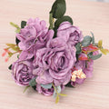 Silk Rose Bridal Bouquet – Artificial Hydrangea & Peony Flowers Artificial Flower Bouquet Babs Purple 1PC