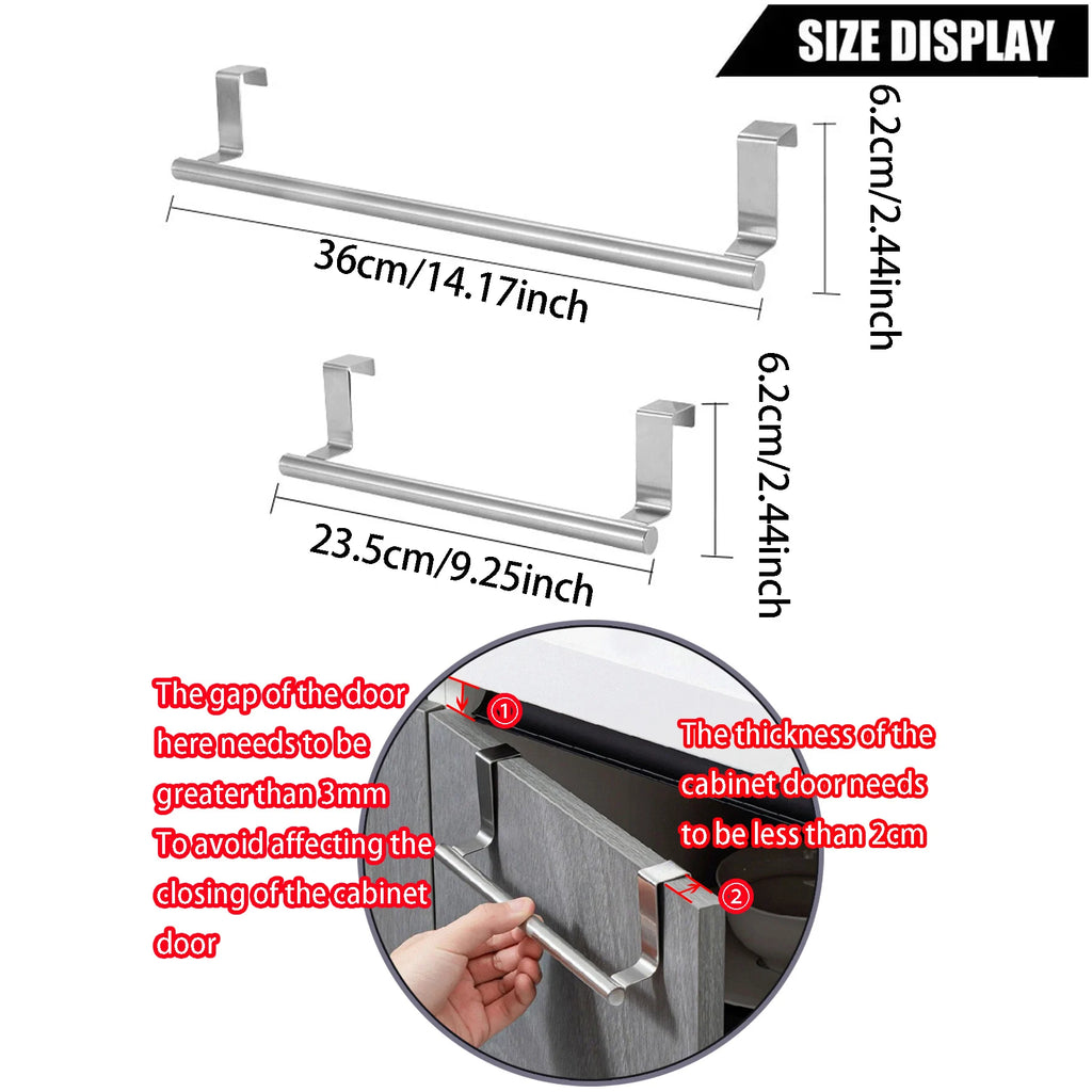 No-Drill Stainless Steel Towel Bar with Hook – 30cm Door Towel Bar Babs