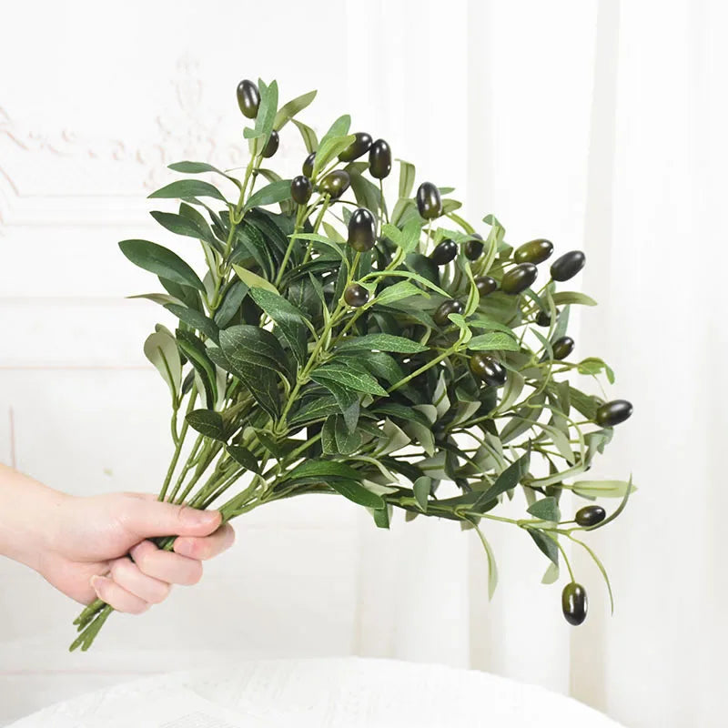 Artificial Olive Branch with Fruit – Silk Green Plant Decor Artificial Floral Branch Babs