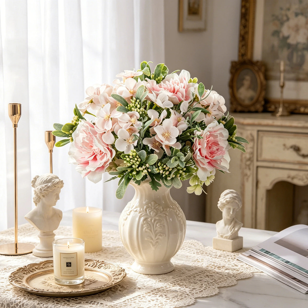 Silk Peony & Hydrangea Artificial Bouquet | Wedding & Home Decor Artificial Flower Bouquet Babs