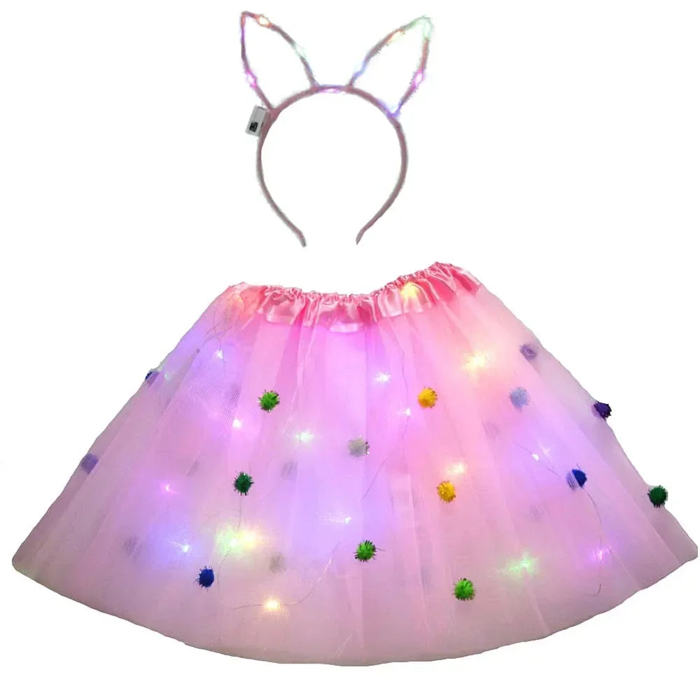 LED Light-Up Princess Tutu Skirt & Bunny Headband Set