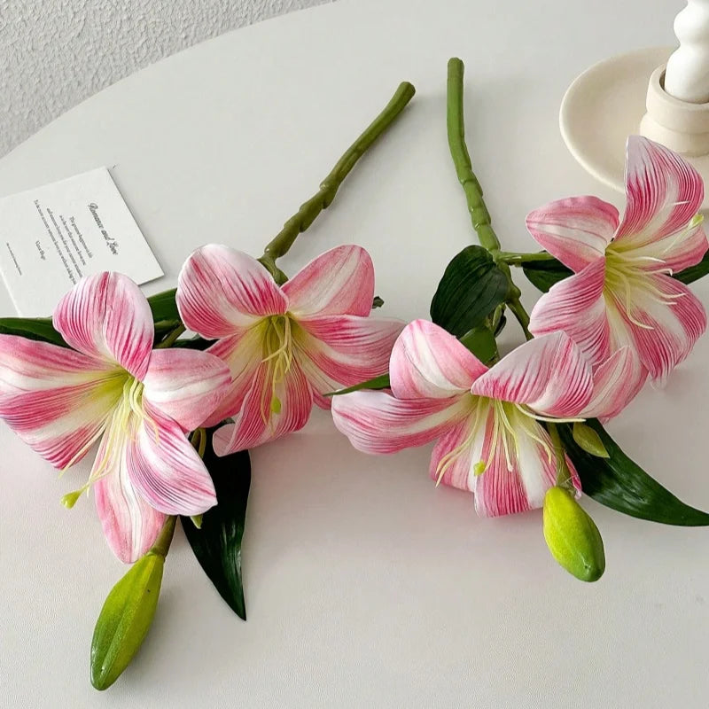 Real Touch Artificial Lily Flowers 3 Heads – Faux Flora Home Decor Artificial Flowers Babs