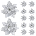Glitter Pink Artificial Christmas Flower Ornaments 14cm 5/10 Pcs Christmas Ornaments Babs Silver 5Pcs