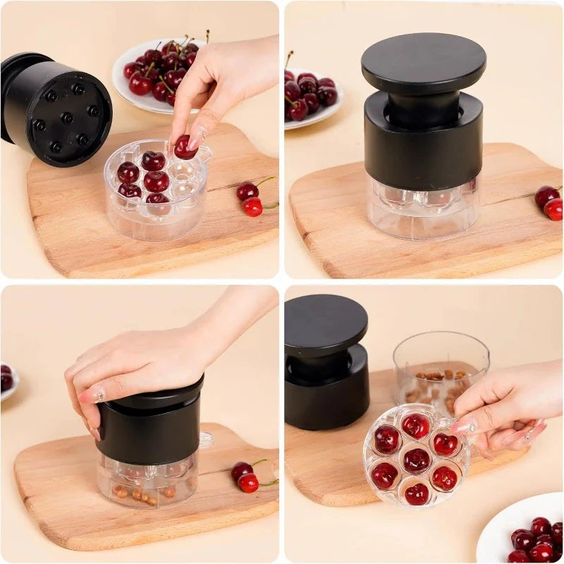 7-Hole Cherry Pitter & Olive Corer – One-Hand Press Tool Fruit Pitter Corer Babs