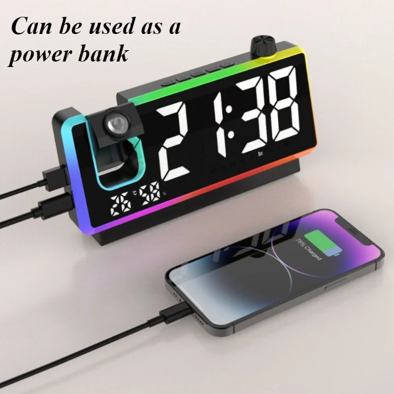 LED RGB Projection Desk Clock – Alarm, Temp & Date Display LED Projection Clock Babs