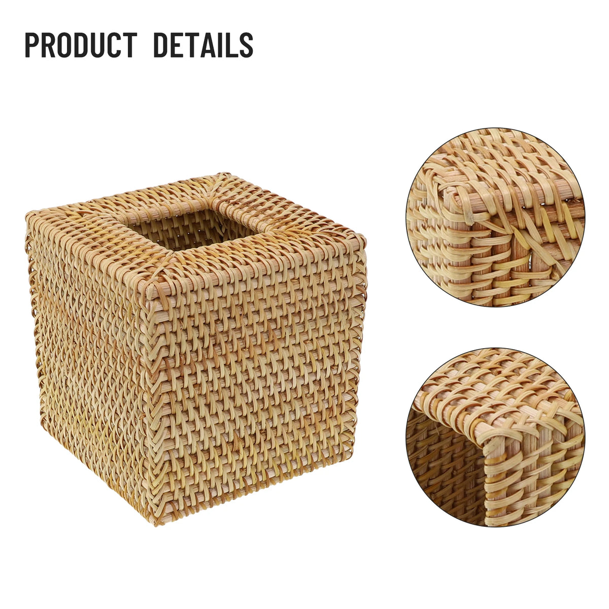 Square Rattan Tissue Box Cover – Hand-Woven Wicker, 5.7 In Rattan Tissue Cover Babs