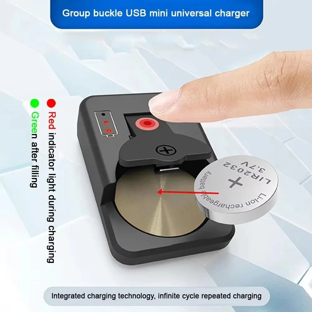 Portable Button Battery Charger USB-C LIR2032 LIR2025 LED Button Battery Charger Babs
