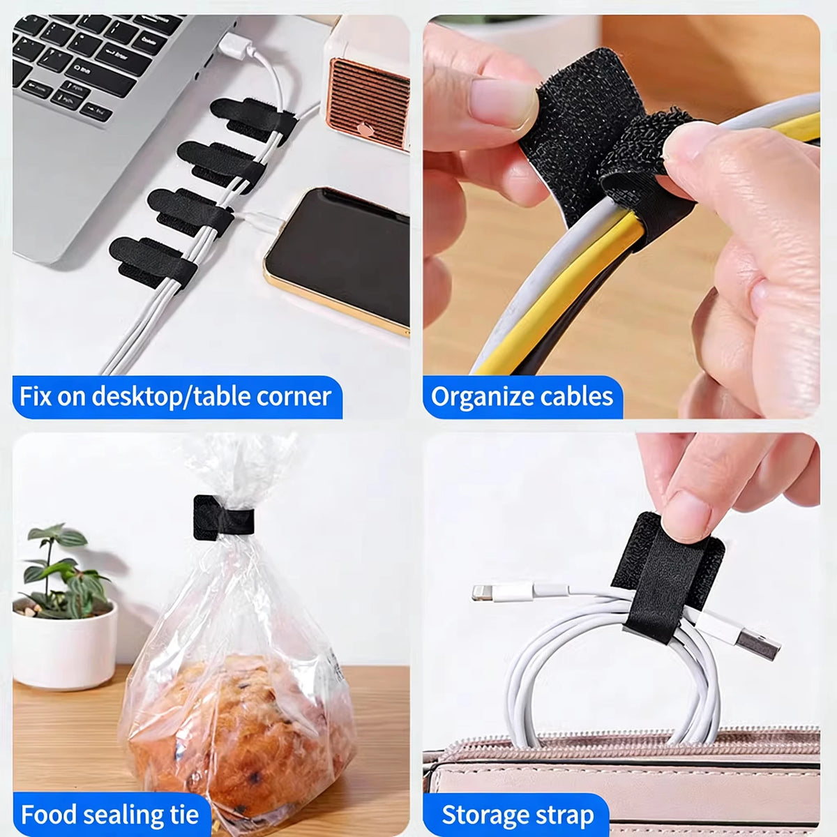 Self-Adhesive Reusable Cable Organizer Hook & Loop Cord Ties Cable Cord Organizer Babs