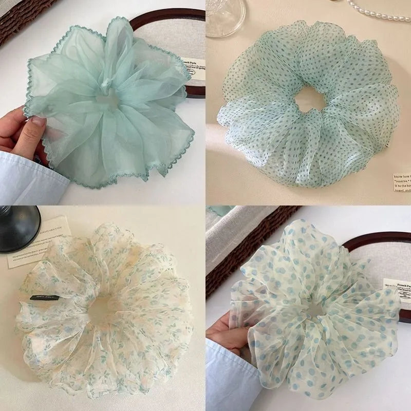 Mint Green Organza Scrunchies – 4-Pack Women's Hair Ties Organza Scrunchie Set Babs