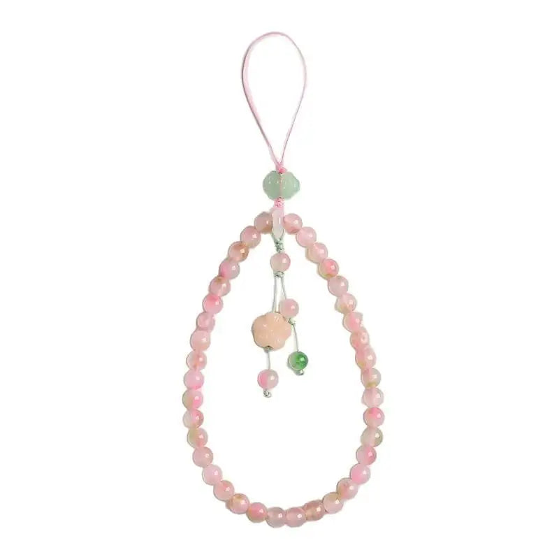 Pink Beaded Phone Wrist Strap – Flower Pendant | Anti-Drop Phone Wrist Strap Babs one size