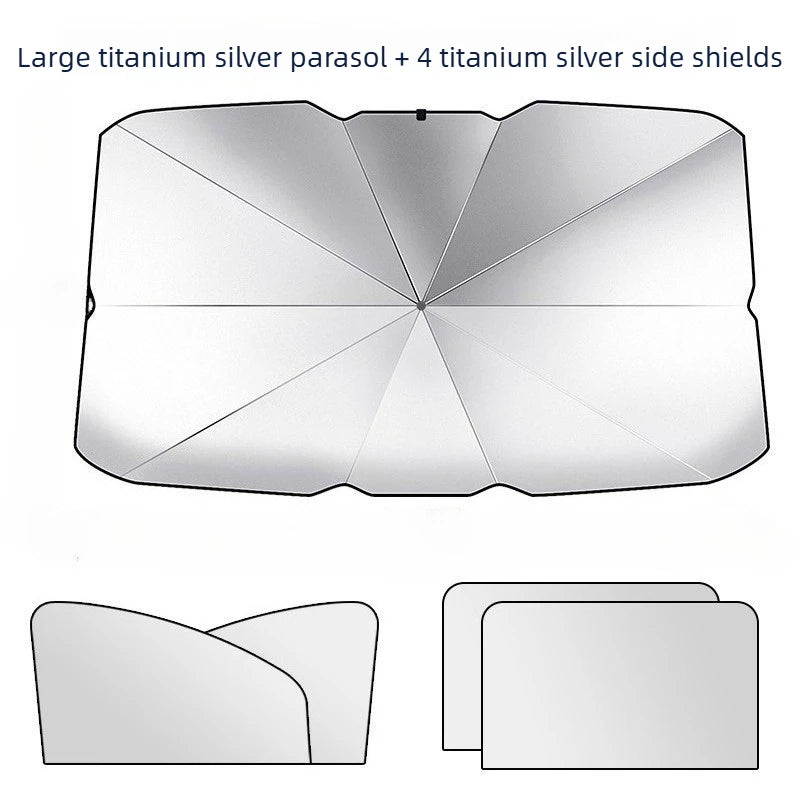 Foldable Car Windshield Sunshade – UV Blocking Front Cover Car Windshield Sunshade Babs Silvery Large