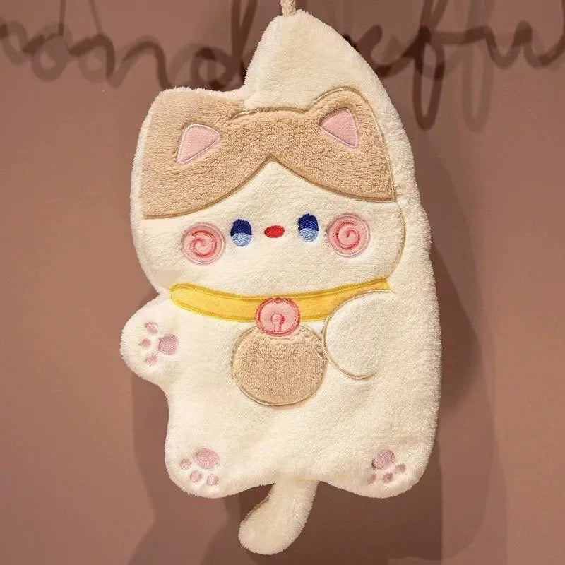Cute Cat Hand Towel – Quick-Dry Coral Velvet Absorbent Towel Hand Towel Babs 02