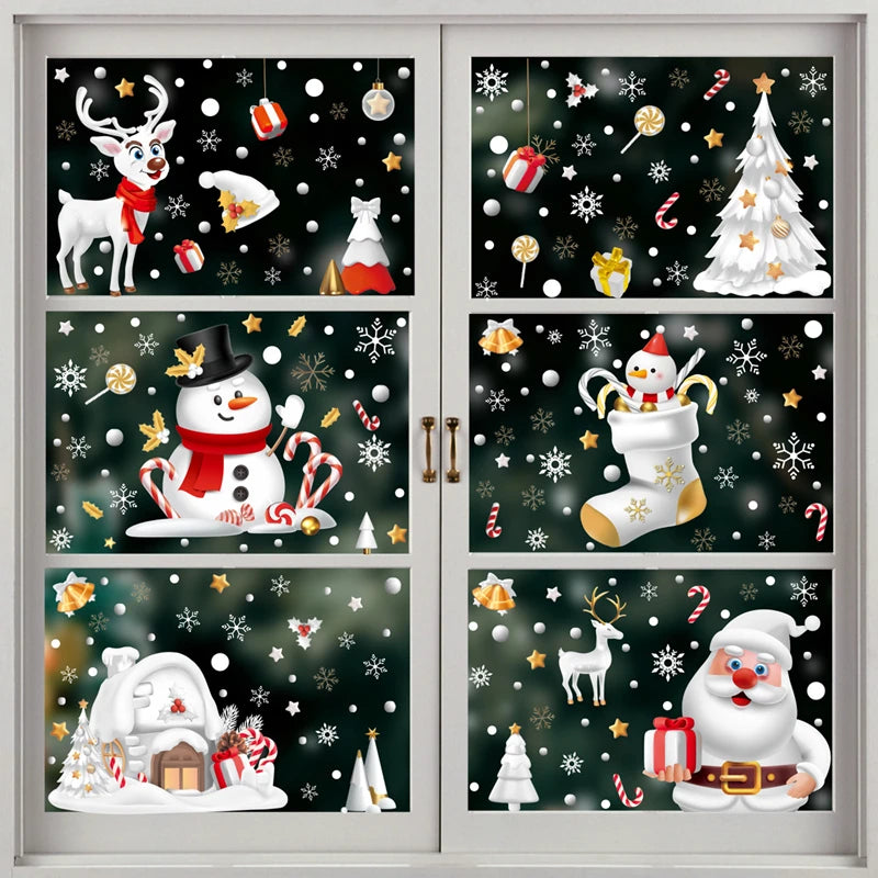 Christmas Window Stickers Santa Snowman Static Glass Decals Holiday Window Stickers Babs Set5-6Sheets