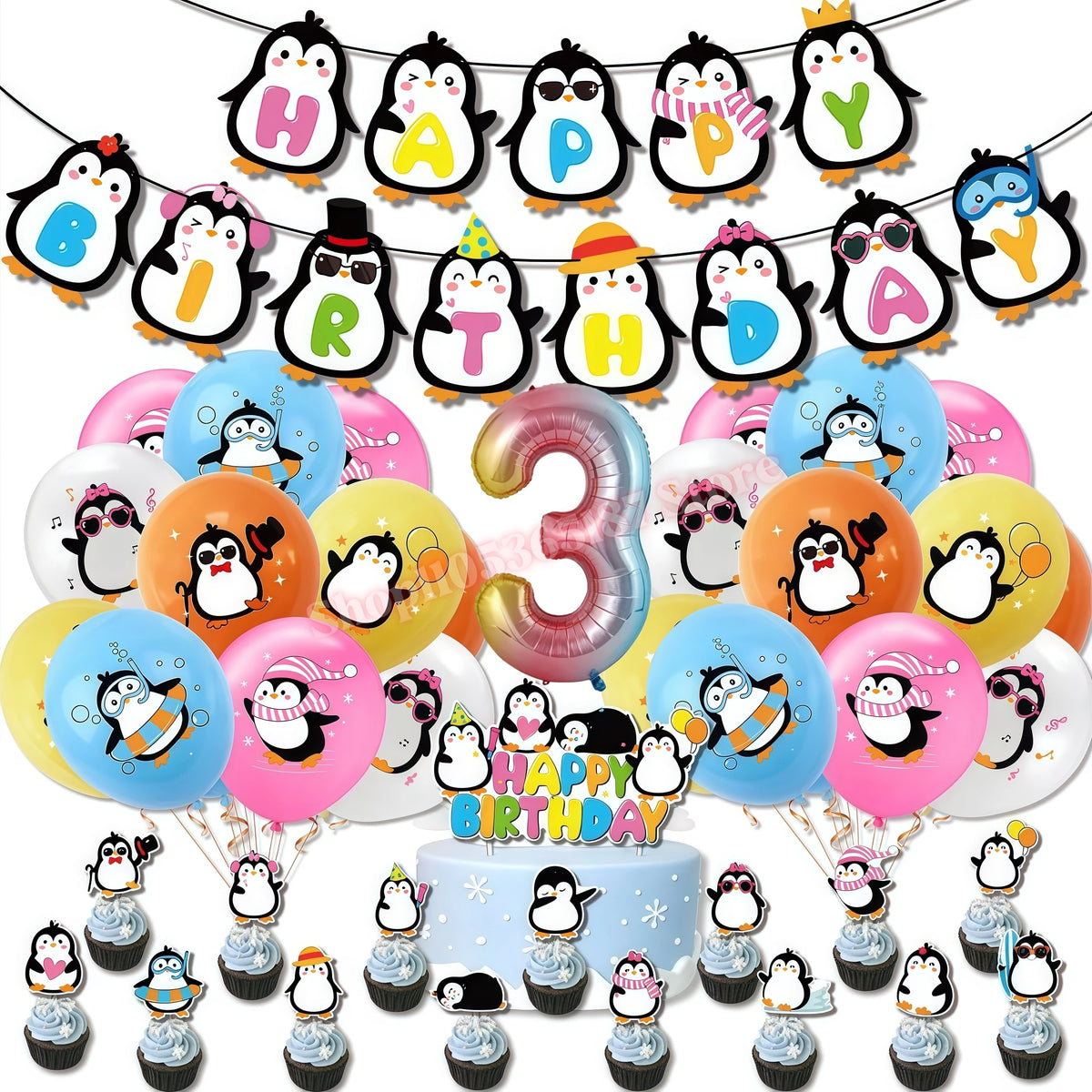 Penguin Theme Birthday Party Decoration Set – Banner, Plates & Cups Party Decoration Set Babs 1set Number-3 others