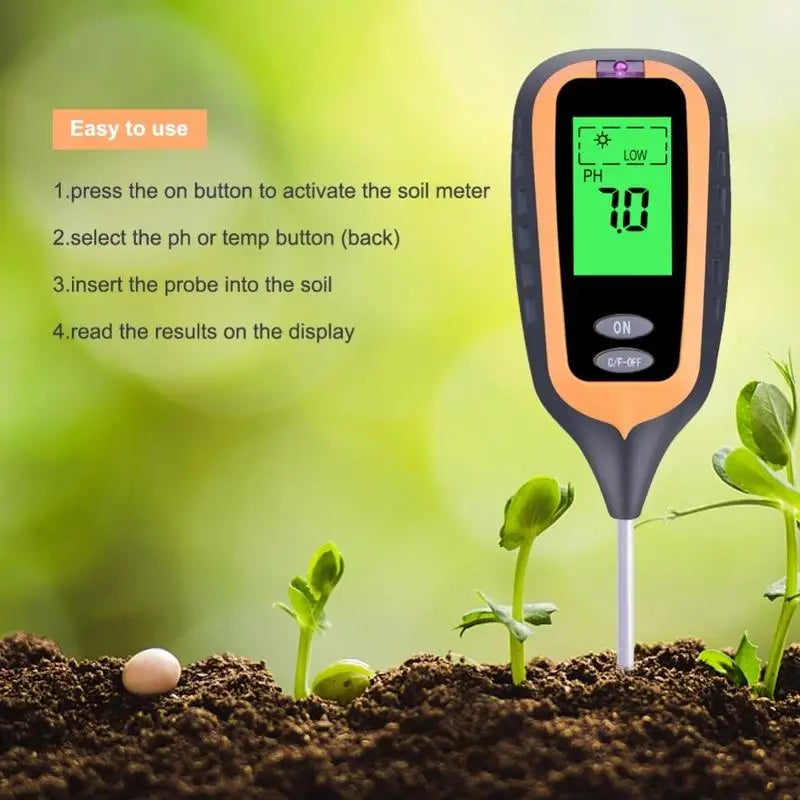 4-in-1 Soil pH Moisture Light & Temperature Tester | Plant Meter Soil Tester Meter Babs