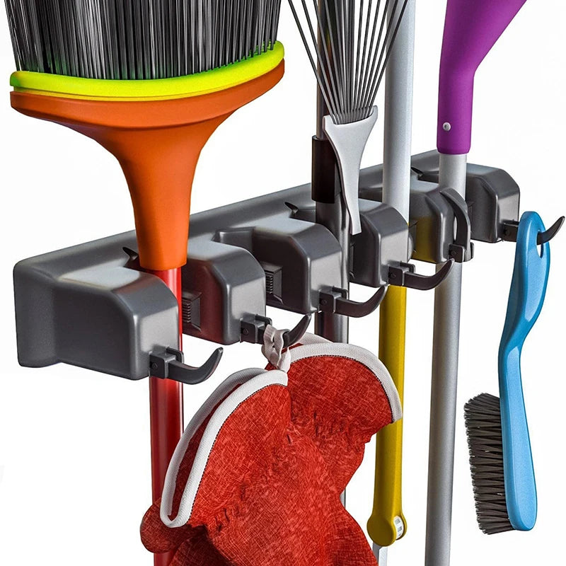 Wall-Mounted Mop & Broom Holder Rack – 3/4/5 Slot Broom & Mop Holder Babs