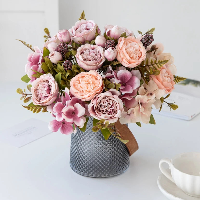 32CM Silk Peony Hydrangea Artificial Flower Bouquet | Home Decor Artificial Flower Bouquet Babs