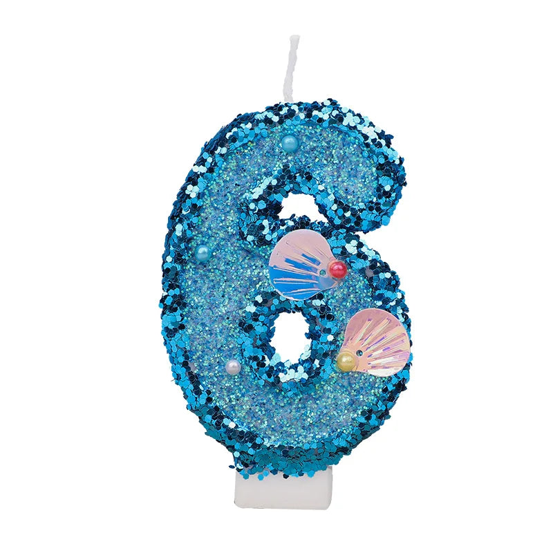 Glitter Blue Number Cake Candles – Mermaid Birthday Topper Birthday Cake Candles Babs 6