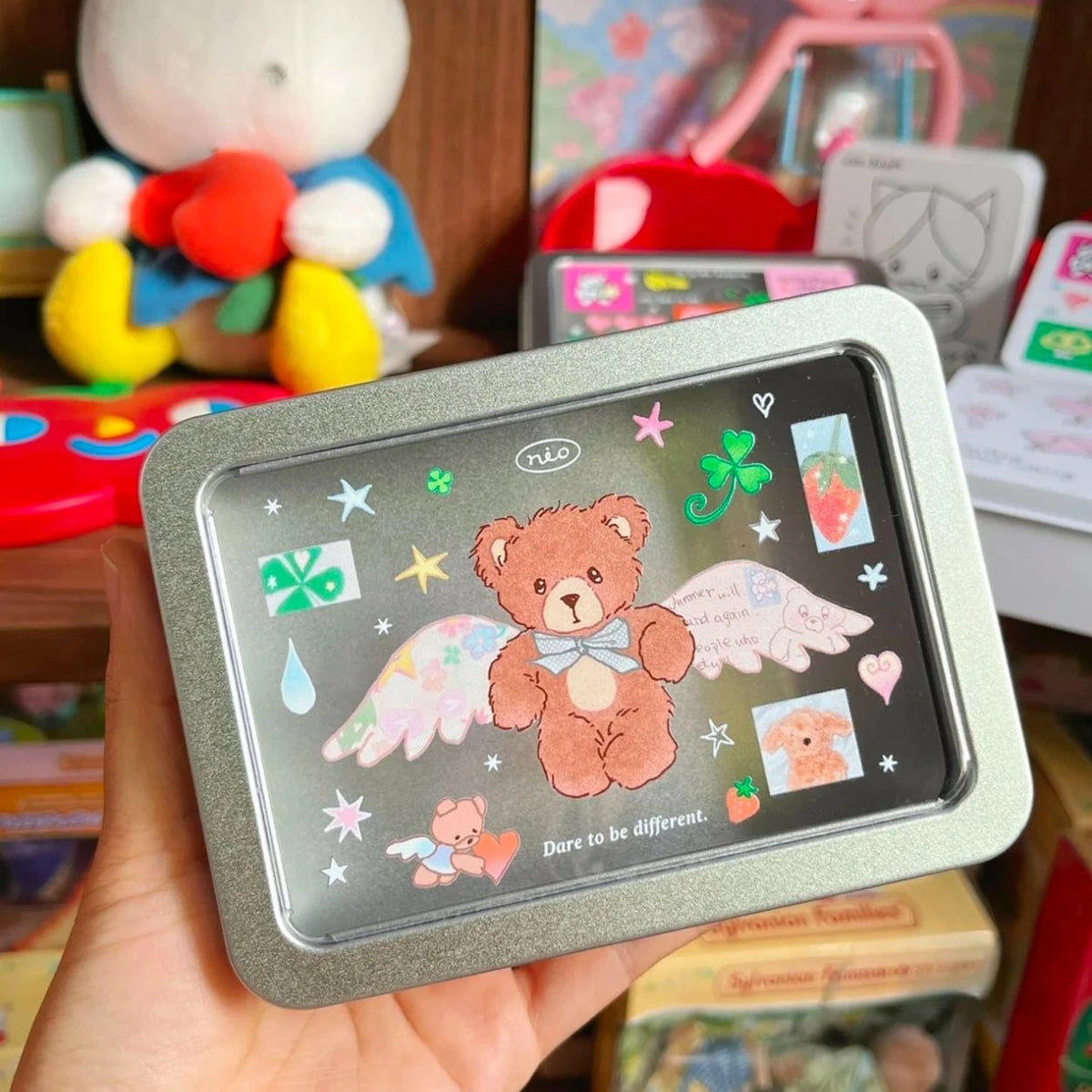 Windowed Metal Storage Box – Cute Bear & Card Organizer Metal Storage Box Babs A