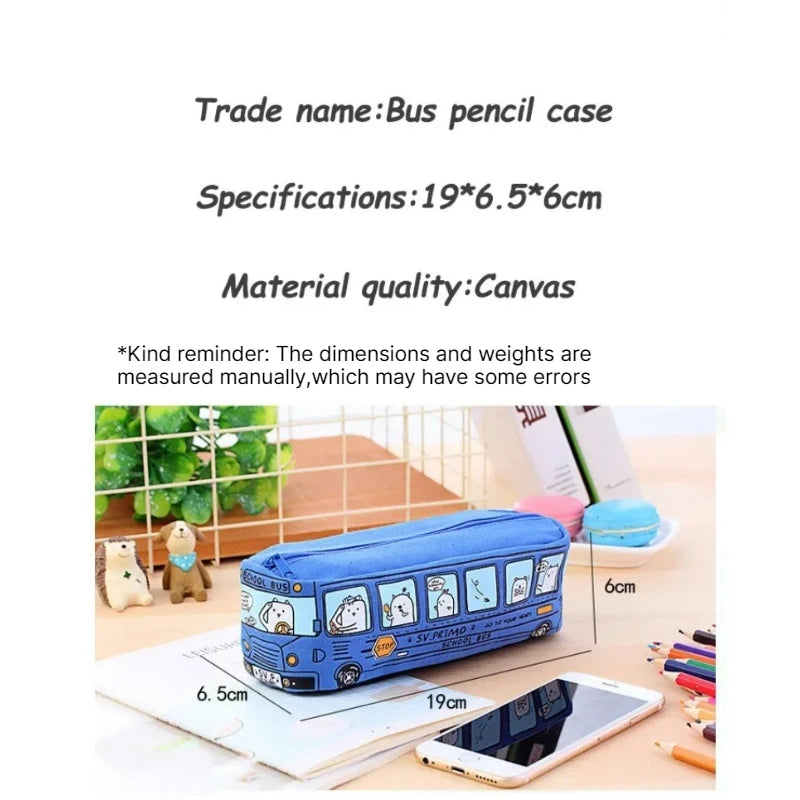Cartoon Bus Canvas Pencil Case – Large Capacity, 3 Colors Pencil Case Babs