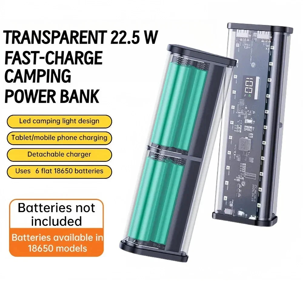 KEBIDUMEI 6×18650 Power Bank Case 22.5W Fast Charging USB-C Power Bank Case Babs 22.5W Black