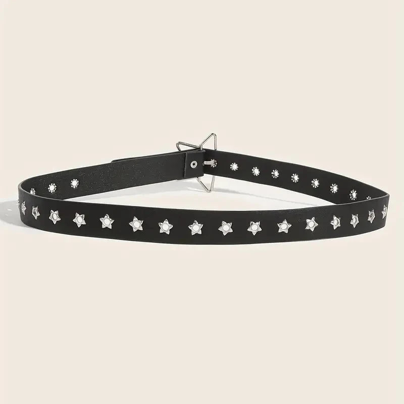 Y2K Punk Goth Star Eyelet Rivet Belt – Unisex PU Leather PU Leather Belt Babs