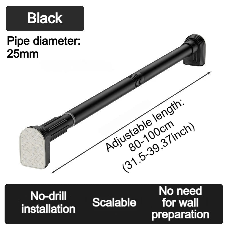 No-Drill Adjustable Tension Curtain Rod | 80–275cm Extendable Tension Curtain Rod Babs Black 80-100cm