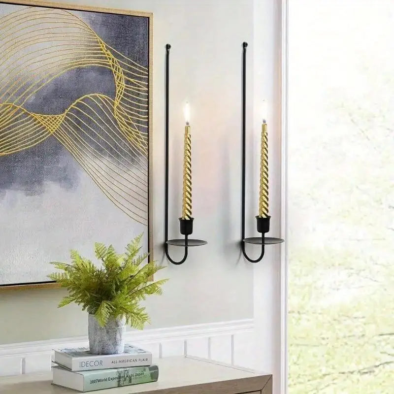Black L-Shaped Wall Candle Holder | Modern Minimalist Iron Decor Wall Candle Holder Babs