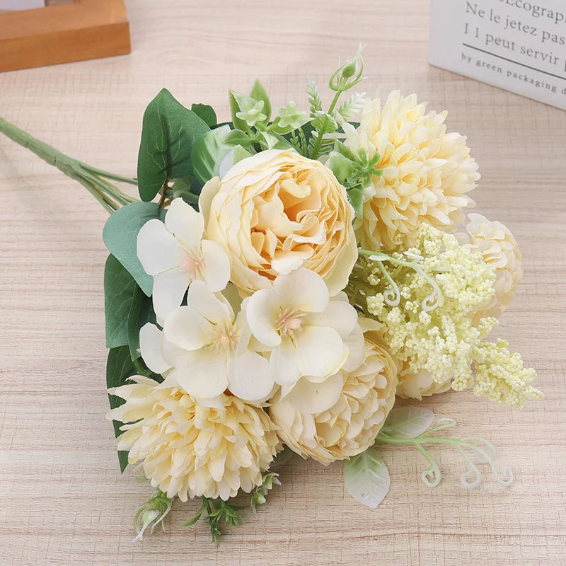 Silk Peony Rose Artificial Flower Bouquet – Wedding & Home Décor Artificial Flower Bouquet Babs Yellow