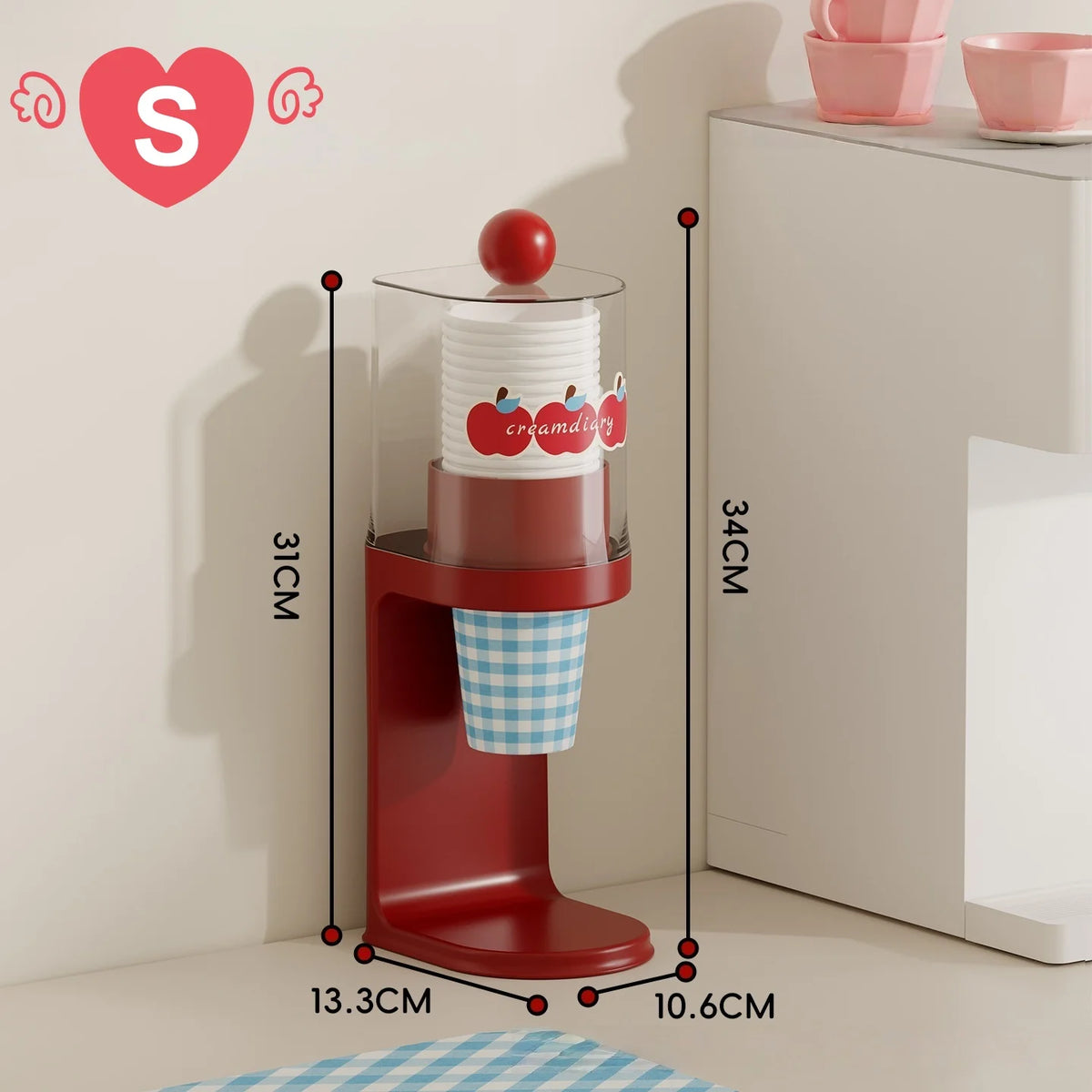 Pull-Type Cup Dispenser for Water Cooler & Bathroom | PC Plastic Cup Dispenser Babs S-Red
